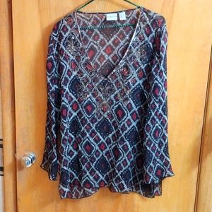 Chico's Brown, Black, and Red Tunic size 2